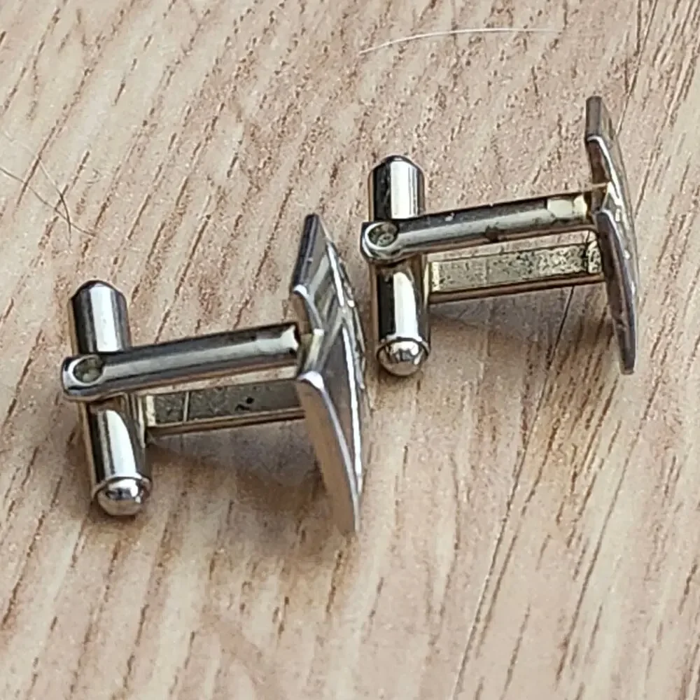 Men's Vintage Gold Tone Square Cufflinks Geometric Modernist Swivel Back Set